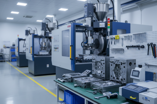 Modern fabriksmiljö för verktygstillverkning med fokus på industriell precision och effektivitet